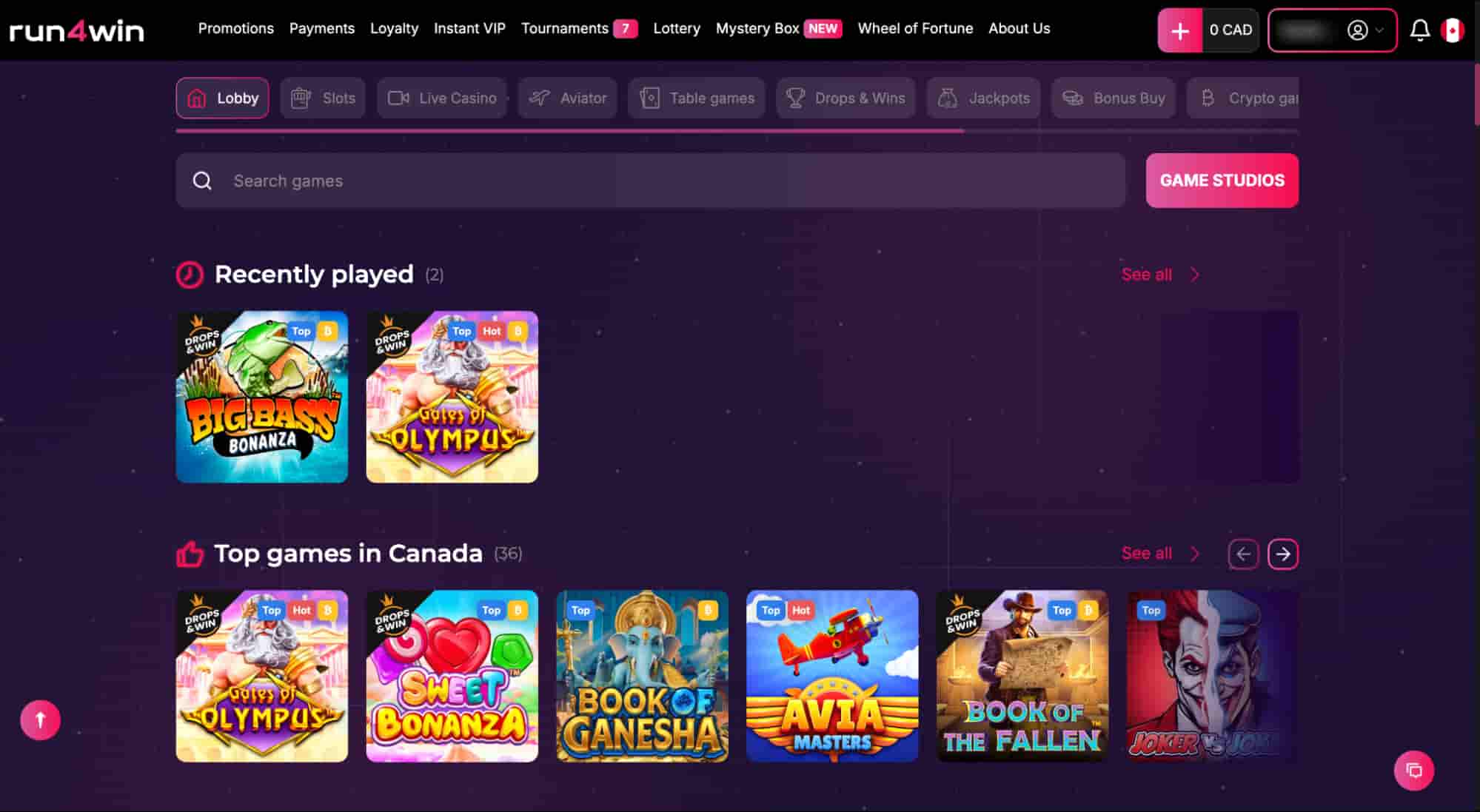 Run4Win Casino Lobby